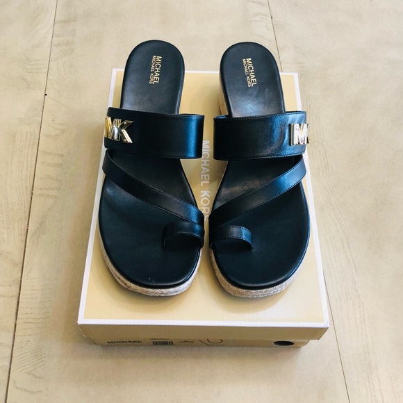 MICHAEL KORS SIDNEY ESPADRILLE  BLACK WEDGE SANDALS SIZE 10 M - Picture 9 of 14